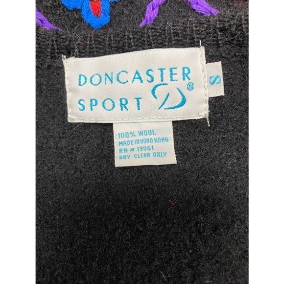 Doncaster Sport Vintage Black Embroidered Wool Cardigan Sweater - Picture 4 of 5